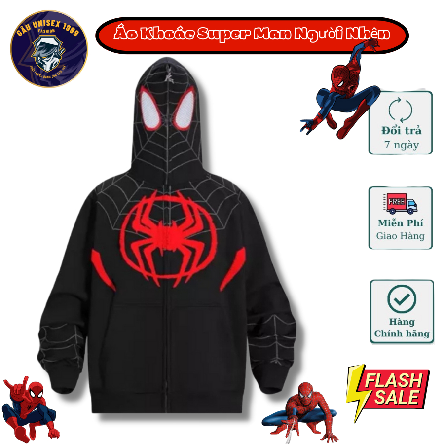Áo Khoác Bape Khoá Kéo Kín Mặt Spider Man Người Nhện 💙 Áo Chất Đẹp, Dày Dặn