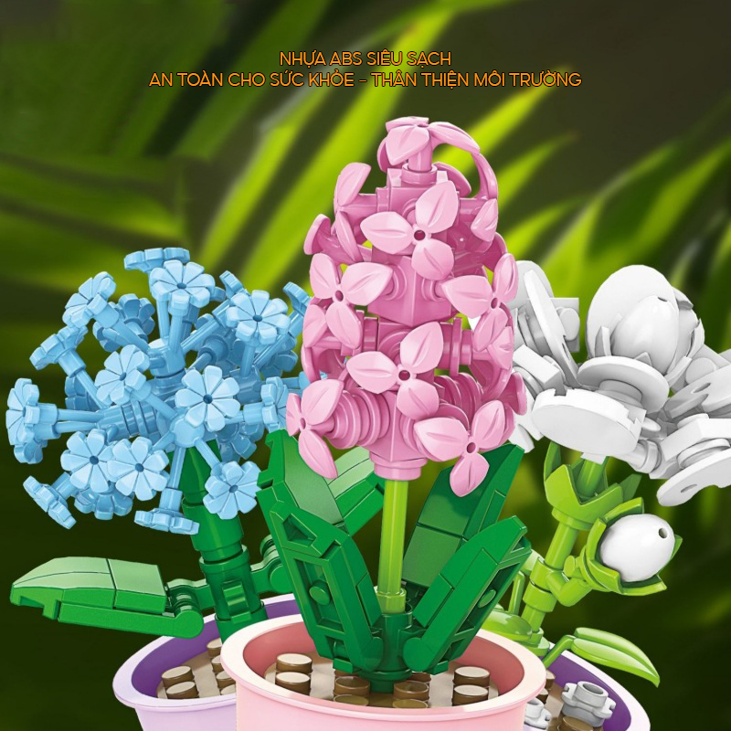 Đồ chơi lắp ráp chậu Hoa Mini đánh số tương ứng 12 Con Giáp, Mô hình lắp ráp Hoa chậu để bàn trang trí, decor