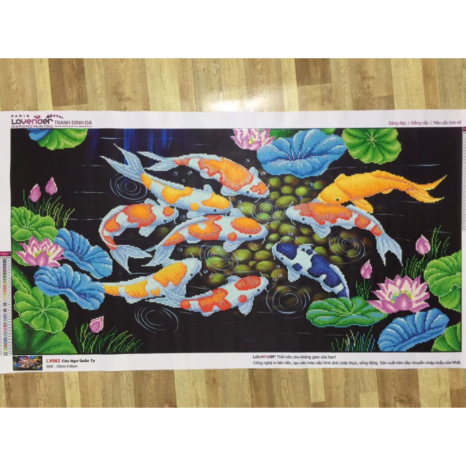 Tranh đính đá cá chép hoa sen mẫu mới