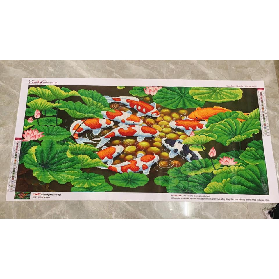 Tranh đính đá cá chép hoa sen mẫu mới