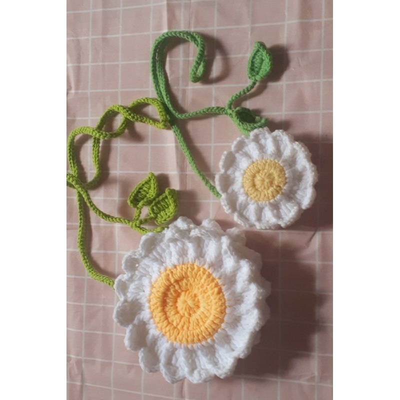 Túi đeo chéo HOA CÚC, HƯỚNG DƯƠNG bằng len, quà tặng xinh xắn