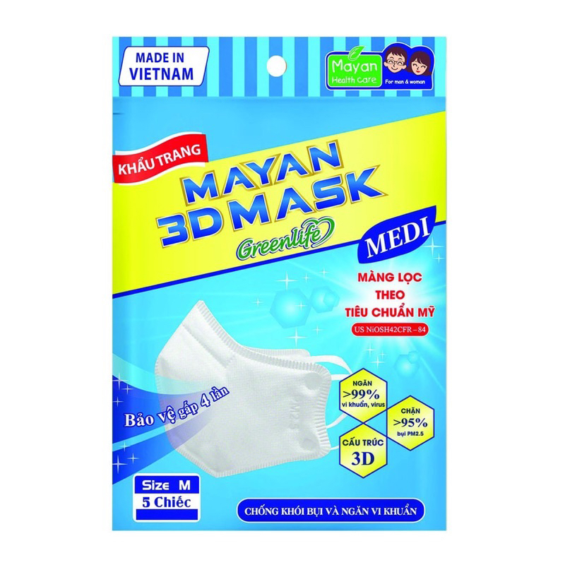 Khẩu Trang Người Lớn Chống Khói Bụi Và Ngăn Vi Khuẩn Mayan 3D Mask Medi