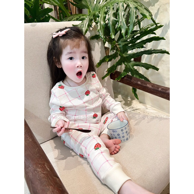 Đồ bộ dài tay bé gái chất cotton co dãn hoạ tiết xinh xỉu_Quần áo trẻ em thu đông