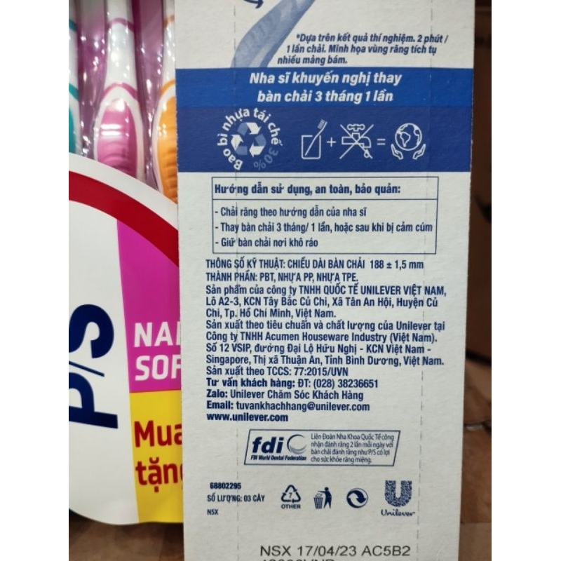 Bàn chải đánh răng P/S bộ 3 cây