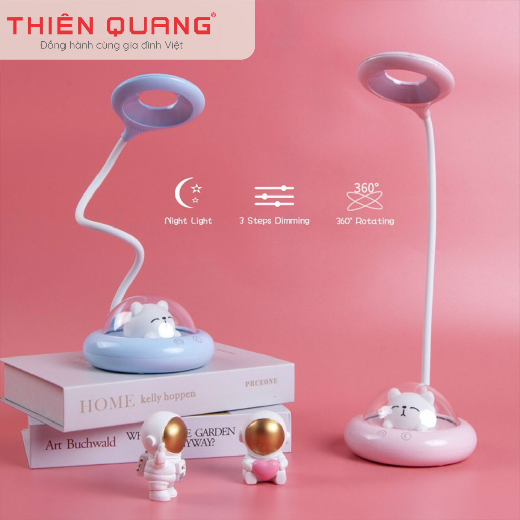 Đèn Bàn Học UFO Cảm Ứng Thiên Quang, 3 Mức Sáng, Xoay 360°, Tích Điện USB, Chống Cận, Đèn Ngủ