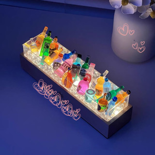 Đèn ngủ chai rượu mini, chai nước mini đế đèn led gỗ mica decor bàn làm việc ánh sáng vàng ấm