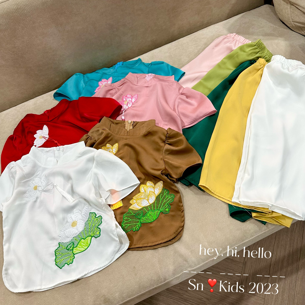 Bộ lụa thêu hoa sen bé gái