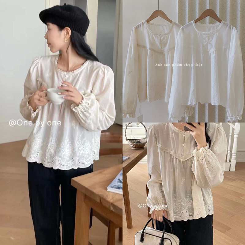 Áo blouse phối ren Hàn Quốc LA REINE 2008 (chuẩn hãng, chất đẹp)