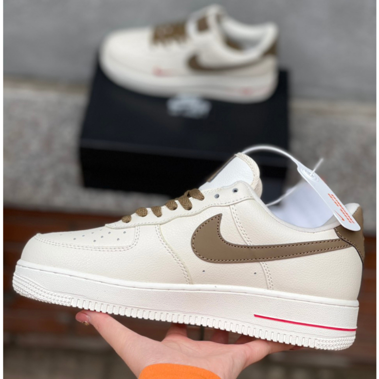 Giày sneaker AF1 trắng vạch nâu Hot trend nam nữ, Giày FORCE 1 trắng nâu dùng đi học,tập gym 1995