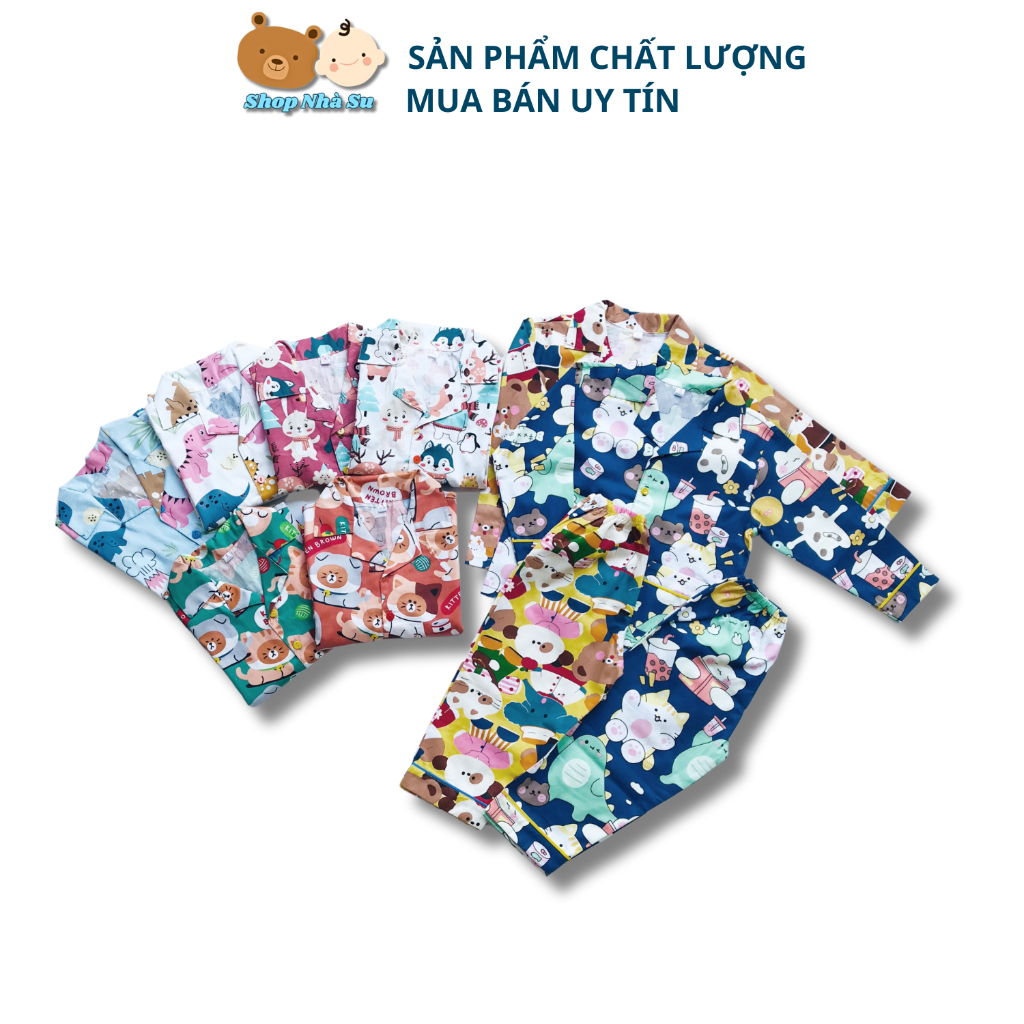 Pijama dài cho bé chất liệu vải Thô hút mồ hôi Nhiều mẫu thú xinh xắn size cho bé 1-9 tuổi 10-40kg