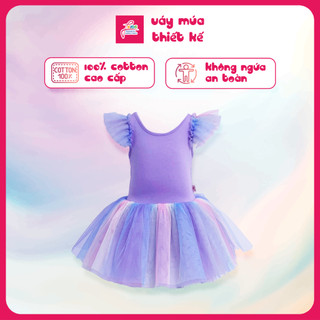 Fkids váy múa ballet sát nách, đầm múa bale sát nách màu tím cầu vồng cho bé gái