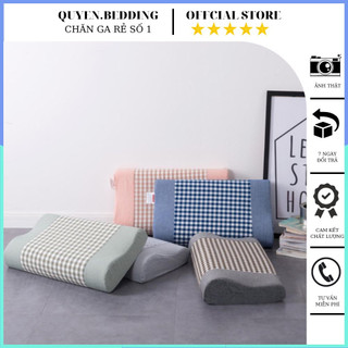 Gối nằm cao su non , gối cao su non mẫu kẻ caro cao cấp hỗ trợ cổ chống mỏi gáy