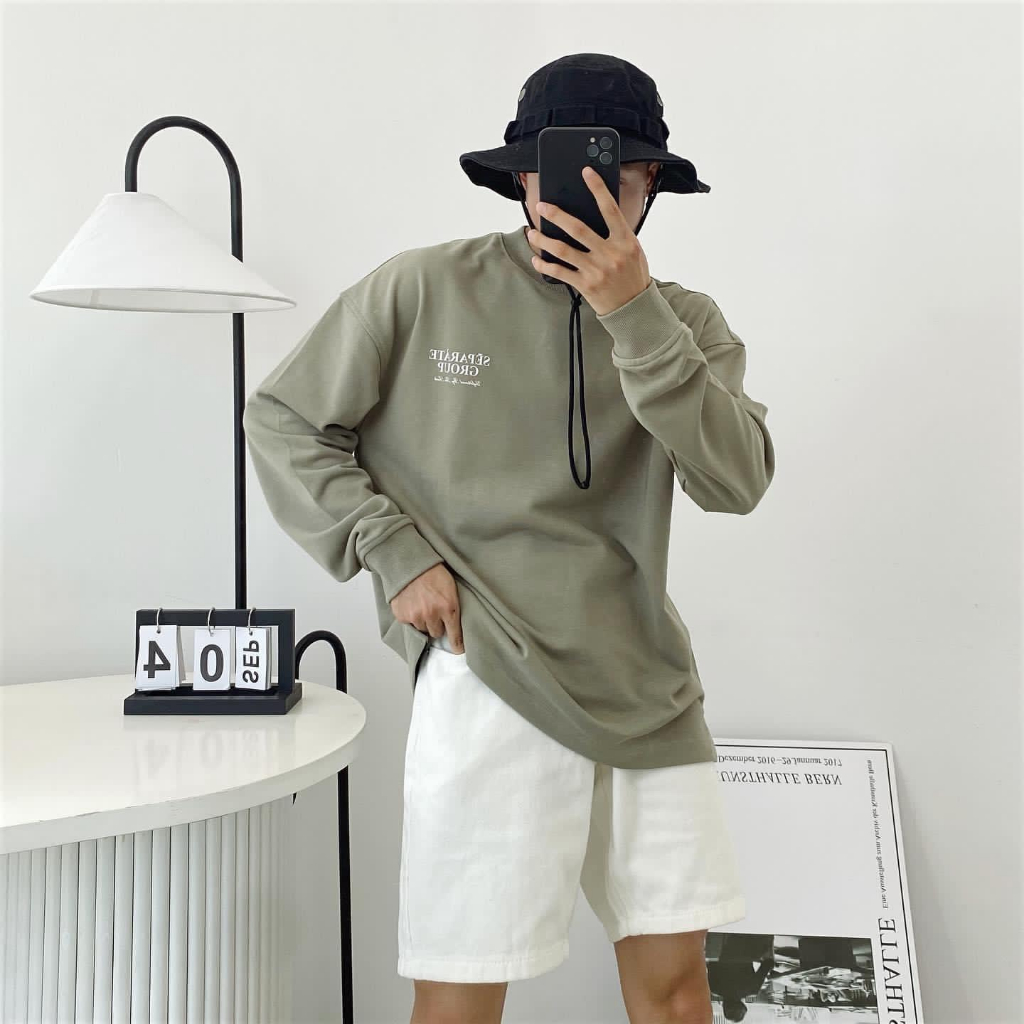 Áo Sweater Nỉ Bông in Họa Tiết Chữ Sau Lưng Phối 3 Màu Trắng, Nâu, Đen Trẻ Trung