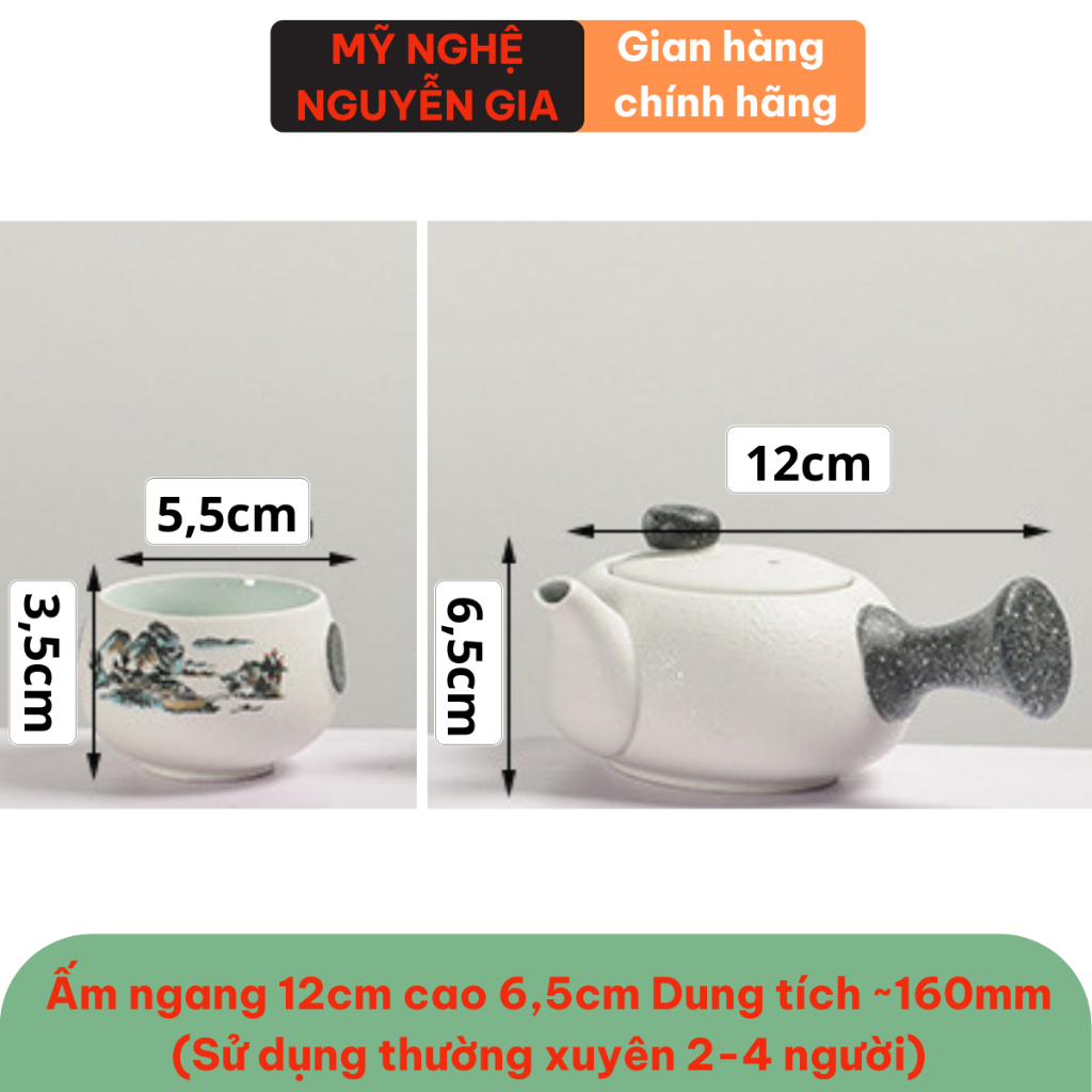 Bộ ấm pha trà tuyết hoa 6 chén cao cấp