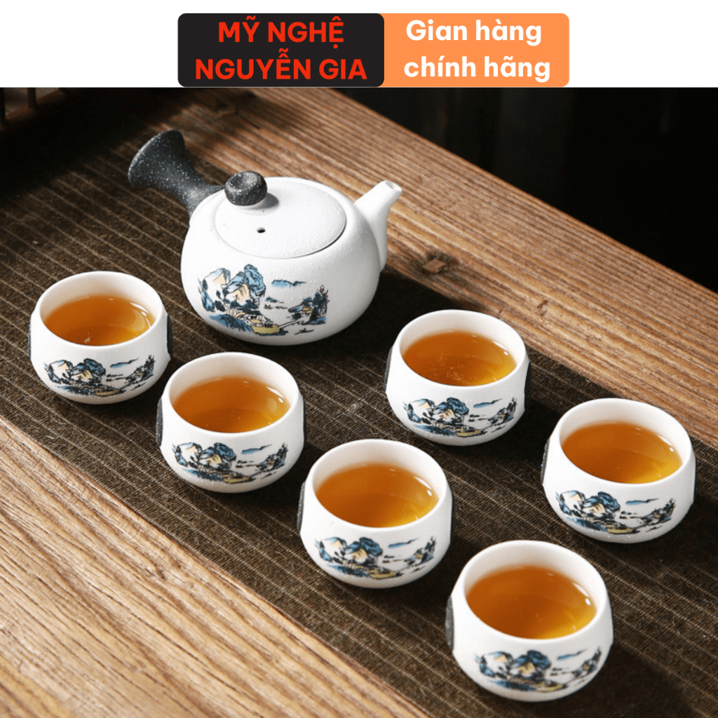 Bộ ấm pha trà tuyết hoa 6 chén cao cấp