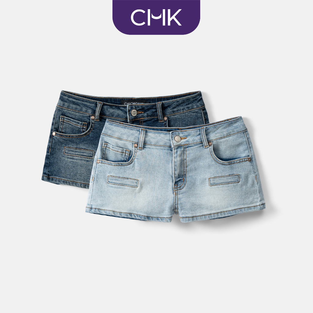 Quần jean shorts nữ CHICMONKI lưng thấp, túi kiểu 2 màu - LOW RISE DENIM SHORTS CMJ1601