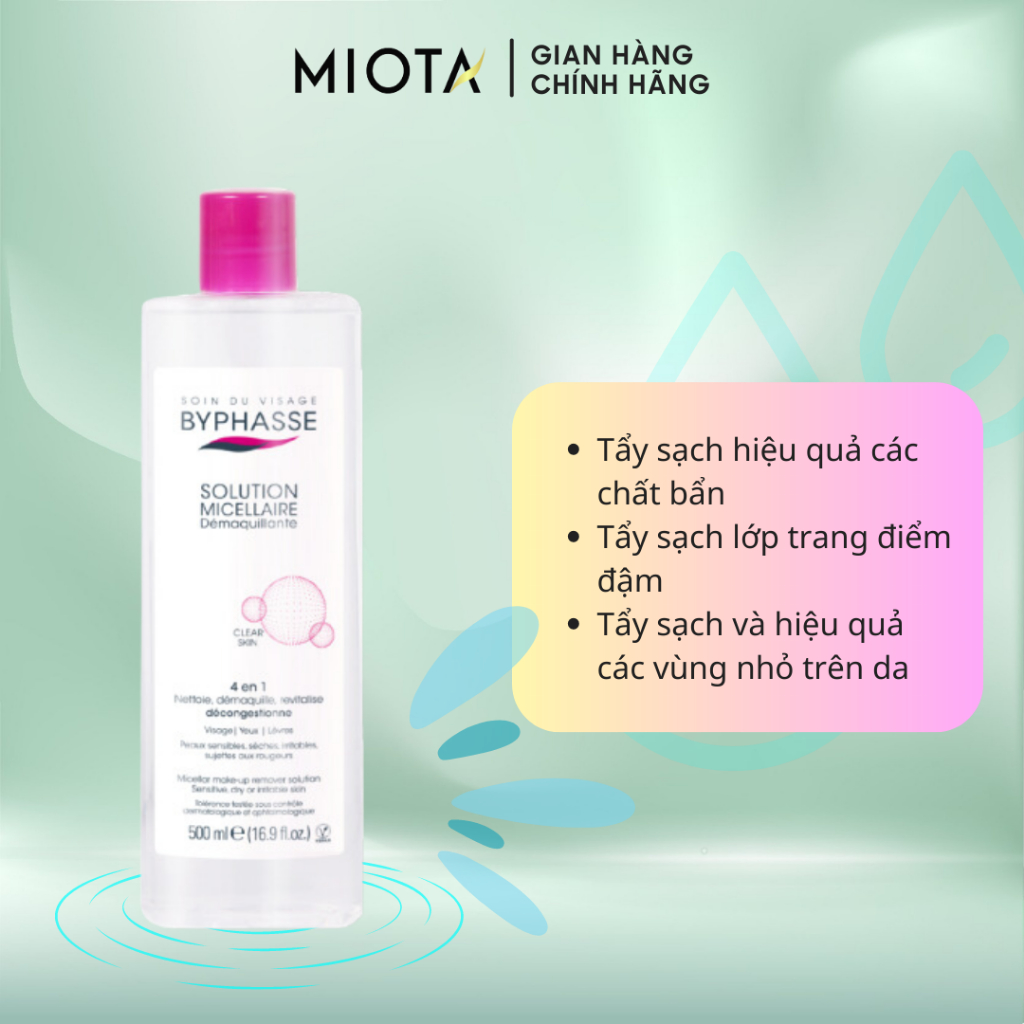 Nước tẩy trang 500ml làm sạch sâu cho da nhạy cảm Byphasse MICELLAR MAKE-UP REMOVER