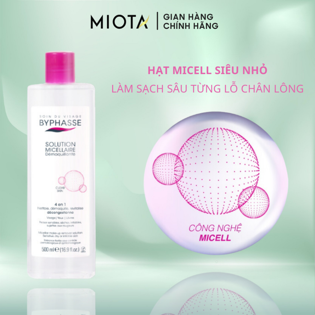 Nước tẩy trang 500ml làm sạch sâu cho da nhạy cảm Byphasse MICELLAR MAKE-UP REMOVER