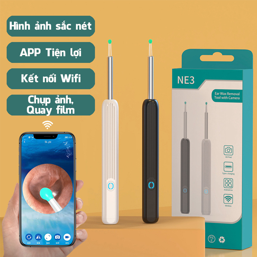 Dụng cụ lấy ráy tai có gắn camera nội soi đa năng JUSUKE hình ảnh sắc nét bảo hành 12 tháng