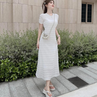 Đầm ren trắng cổ tròn dáng dài, váy ren dài 2 món shopxinh888888