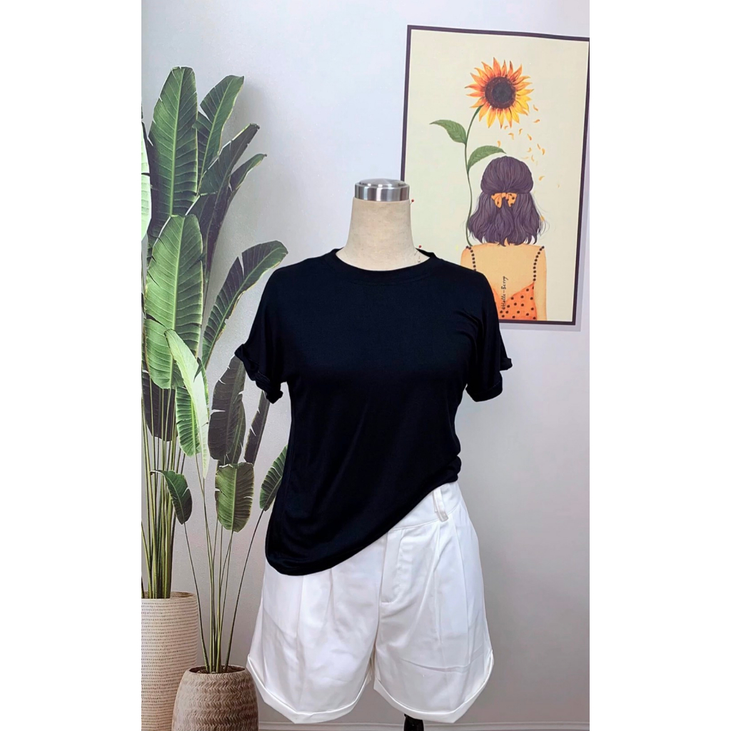 Áo thun tổ ong tay hến cổ tròn cotton dẻo siêu hottrend co dãn thoáng mát