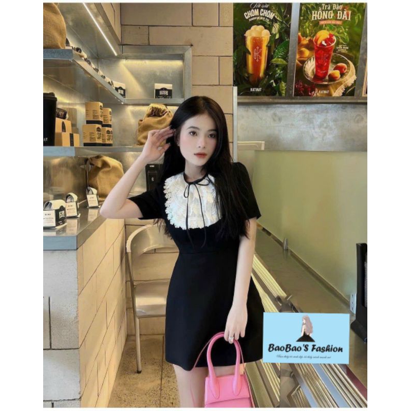Đầm đen phối ren đính nơ siêu hot