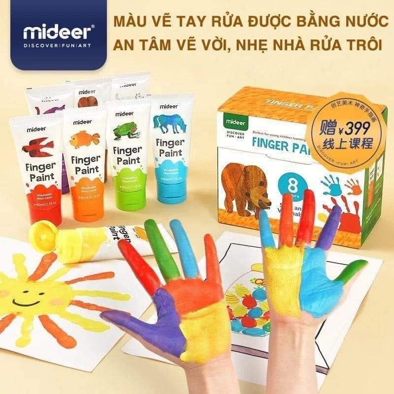 Bộ 8 màu vẽ bàn tay Mideer - Finger Paint kèm hướng dẫn cho bé yêu sáng tạo an toàn cho bé | Đồ chơi giáo dục Bảo An