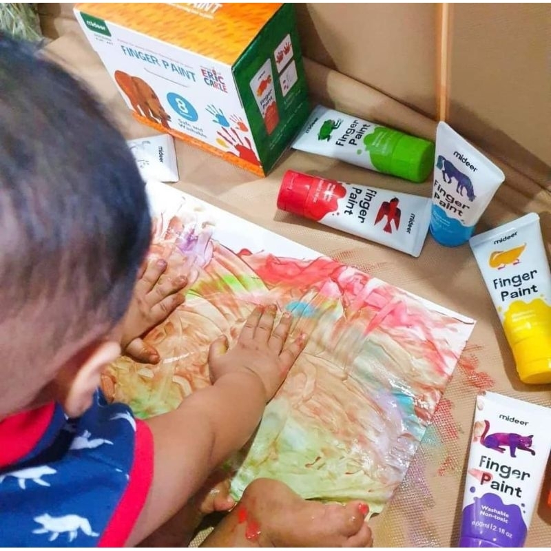 Bộ 8 màu vẽ bàn tay Mideer - Finger Paint kèm hướng dẫn cho bé yêu sáng tạo an toàn cho bé | Đồ chơi giáo dục Bảo An