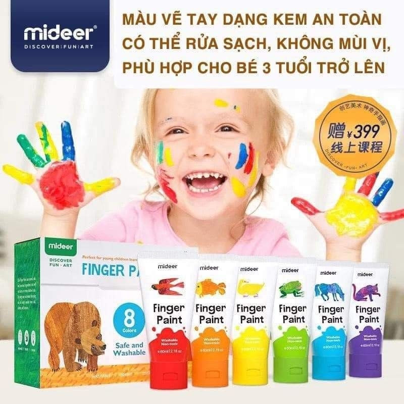 Bộ 8 màu vẽ bàn tay Mideer - Finger Paint kèm hướng dẫn cho bé yêu sáng tạo an toàn cho bé | Đồ chơi giáo dục Bảo An