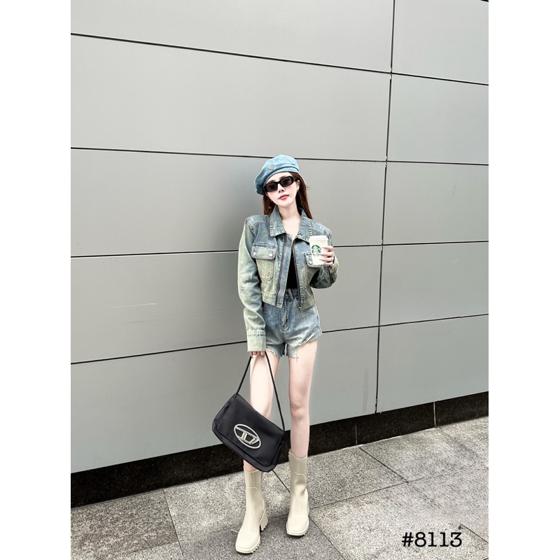 Áo khoác jeans bò túi hộp màu loang hàng QCL1