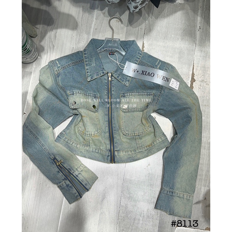 Áo khoác jeans bò túi hộp màu loang hàng QCL1