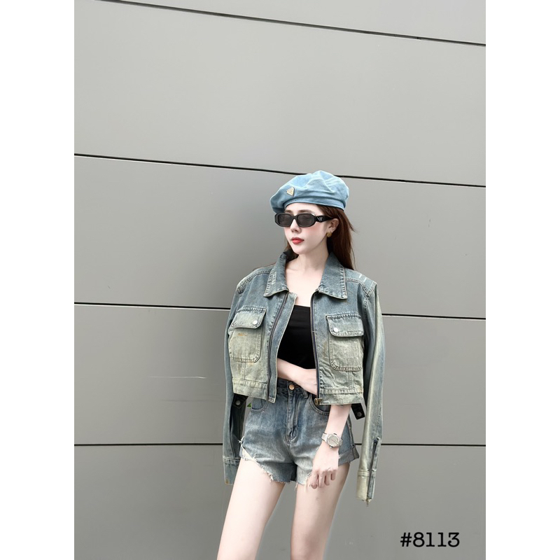 Áo khoác jeans bò túi hộp màu loang hàng QCL1