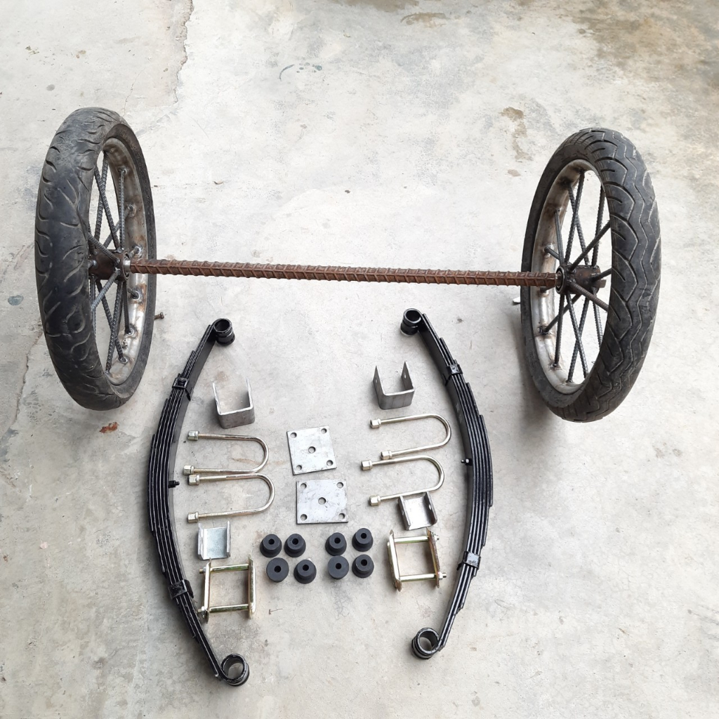 Bộ trục bánh  và nhip xe lôi lắp bánh xe máy