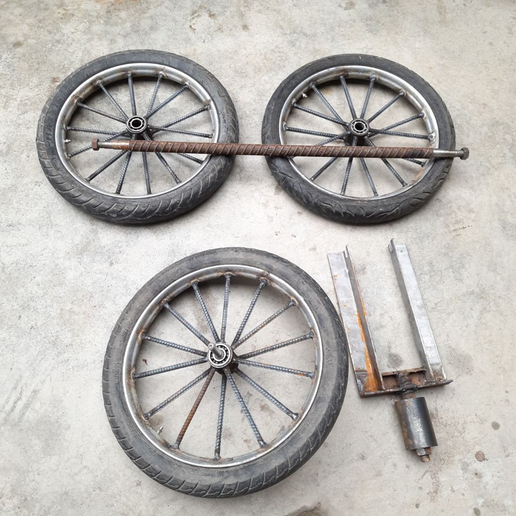 Bộ trục bánh  và càng trước xe lôi lắp bánh xe máy