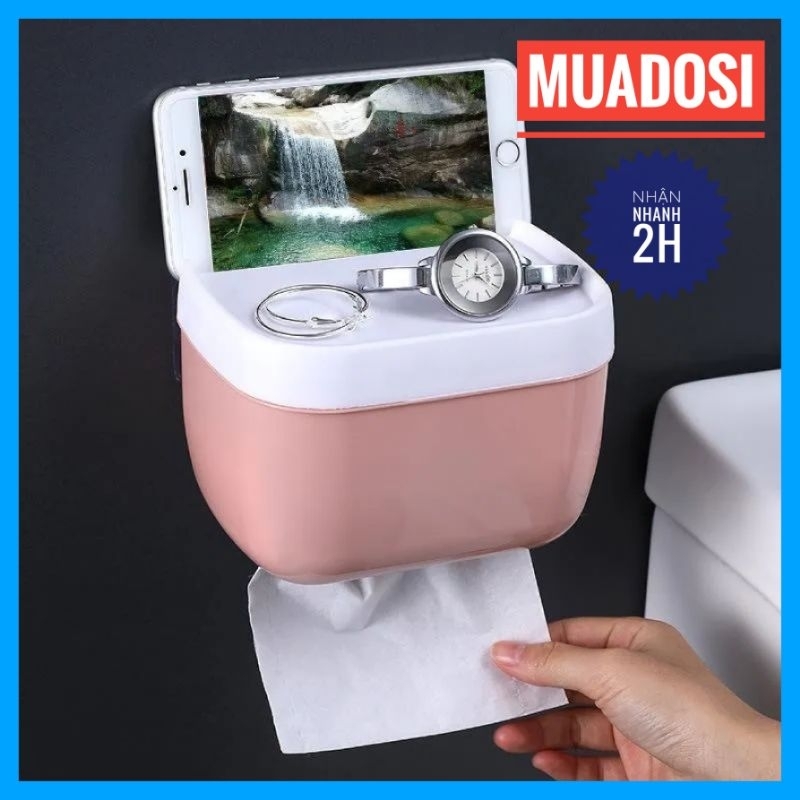 Hộp Đựng Giấy Vệ Sinh Kèm Ngăn Để Điện Thoại Để Đồ Dán Tường