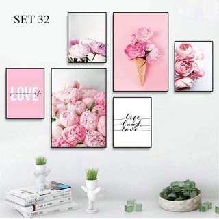 Bộ 6 tranh treo tường,decor dán tường , mẫu mới, hoa mẫu đơn