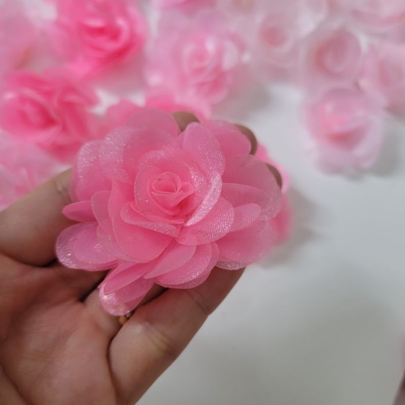 Hoa voan size 5cm màu hồng HÌNH VÀ VIDEO SHOP TỰ CHỤP