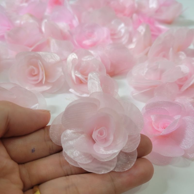 Hoa voan size 5cm màu hồng HÌNH VÀ VIDEO SHOP TỰ CHỤP