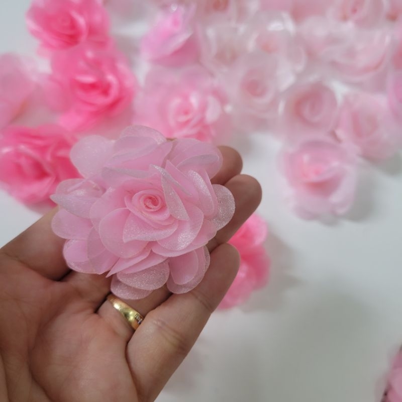 Hoa voan size 5cm màu hồng HÌNH VÀ VIDEO SHOP TỰ CHỤP