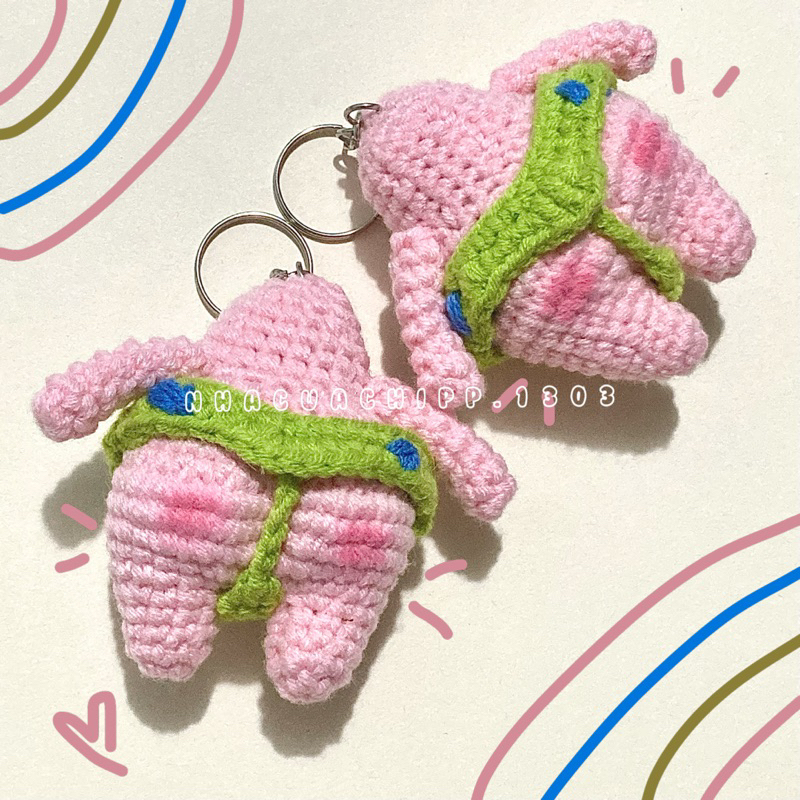Móc khoá Patrick star màu hồng đáng yêu bằng len handmade