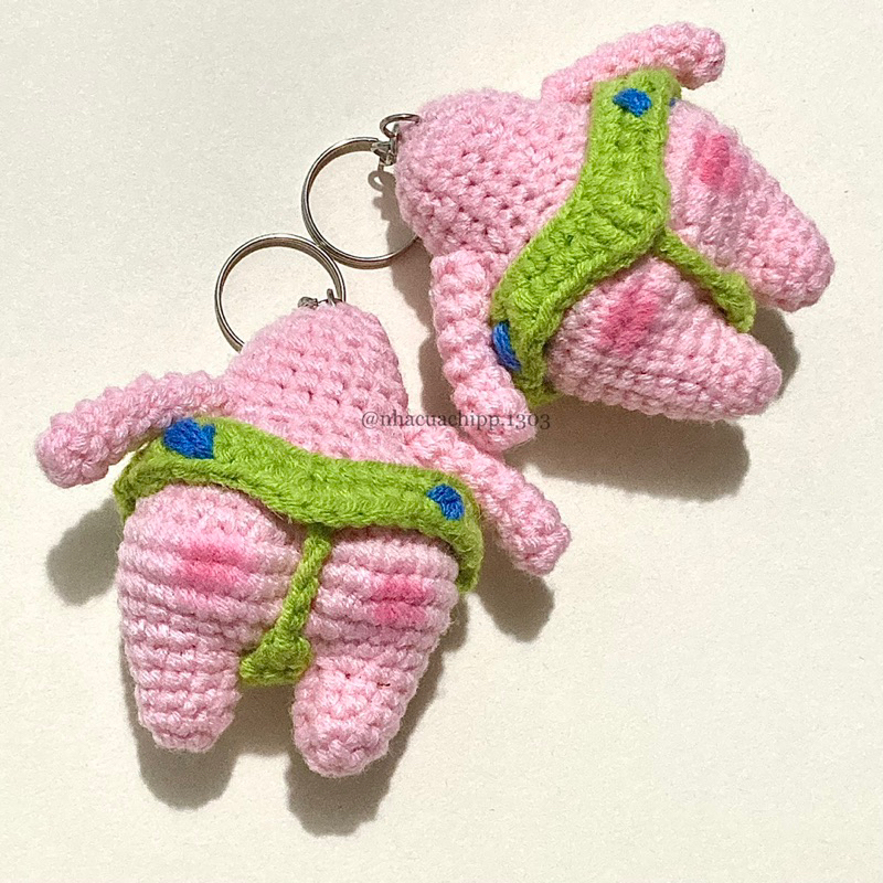 Móc khoá Patrick star màu hồng đáng yêu bằng len handmade