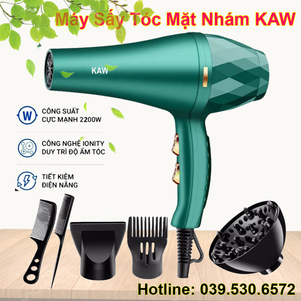 Máy Sấy Tóc Mặt Nhám KAW - 2300 Màu Xanh Rêu + Tặng Kèm 5 Phụ Kiện
