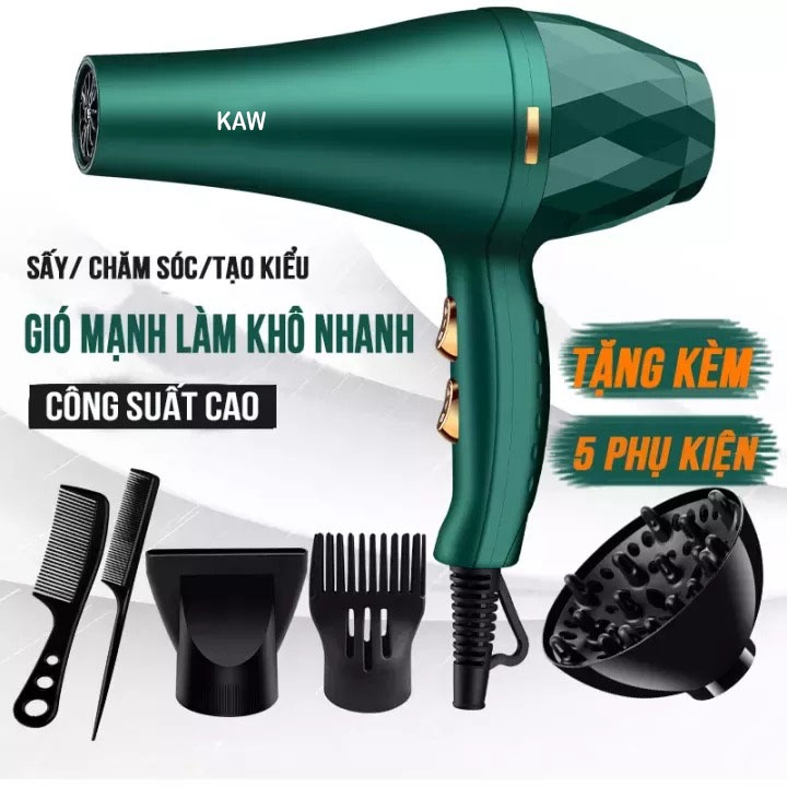 Máy Sấy Tóc Mặt Nhám KAW - 2300 Màu Xanh Rêu + Tặng Kèm 5 Phụ Kiện