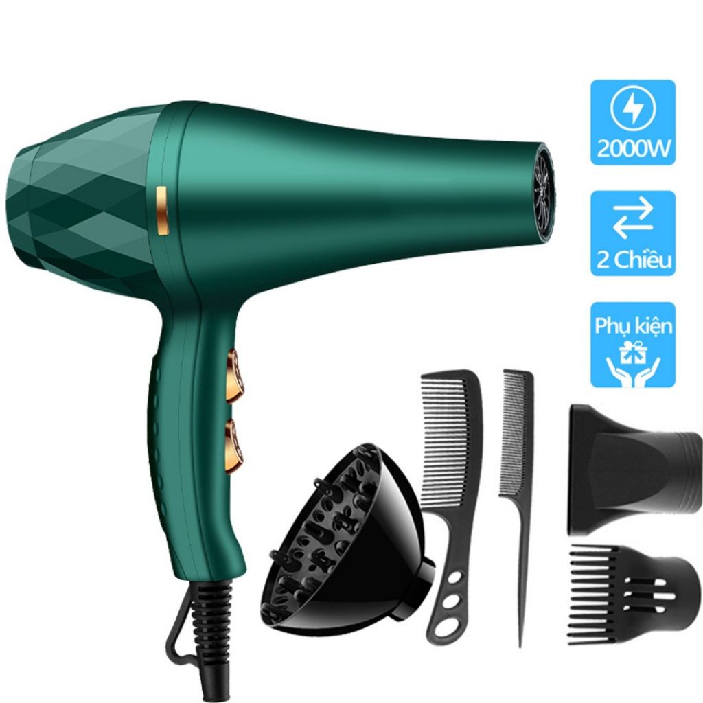 Máy Sấy Tóc Mặt Nhám KAW - 2300 Màu Xanh Rêu + Tặng Kèm 5 Phụ Kiện