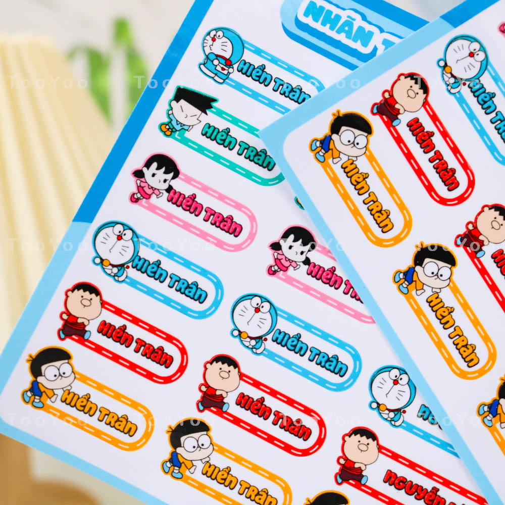 Nhãn tên Doraemon in theo yêu cầu dán đồ dùng học tập dễ thương cute TooYoo BK00274