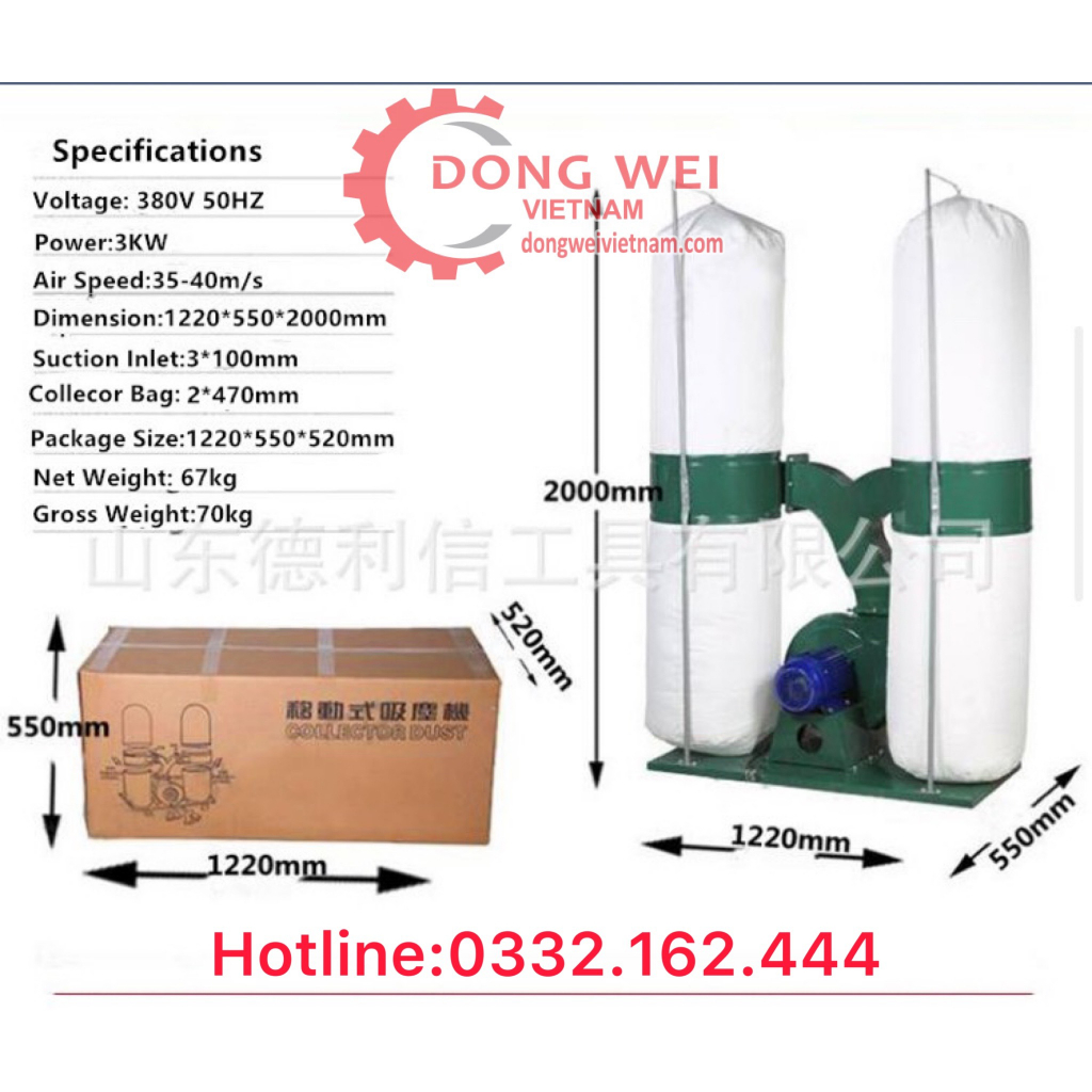 Máy hút bụi công nghiệp 4 túi vải, 1 pha và 3 pha 3kw; 5,5kw