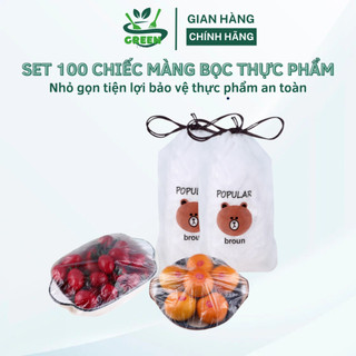 Set 100 màng bọc thực phẩm hình gấu có chun co dãn siêu dai, sử dụng an toàn