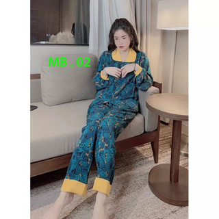 Đồ ngủ pyjama nữ mặc ở nhà tay dài quần dài lụa mango cao cấp loại 1