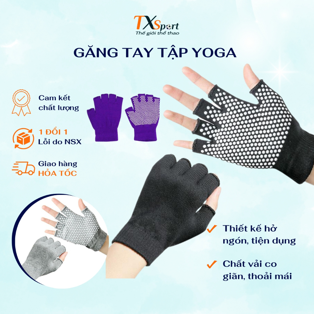 Găng Tay Tập Yoga Gym Xỏ Ngón Thun Sợi Cao Cấp Kết Hợp Hạt Sillicone Bám Sát Trên Mọi Bề Mặt