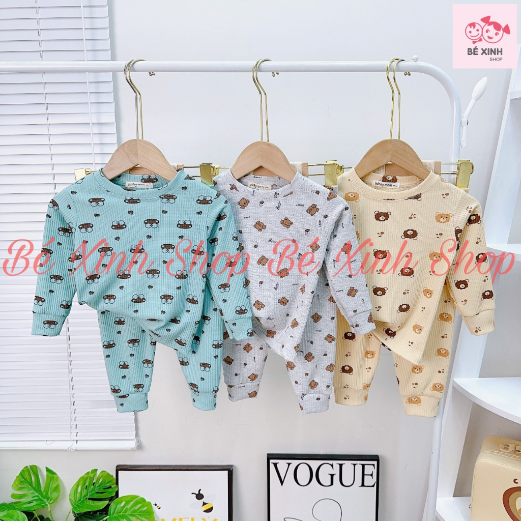 Bộ Quần Áo Dài Tay Cho Trẻ Em Trai Gái 8-18kg Bé_Xinh_Shop[H.O.T] Đồ Bộ Tay Dài Thun Gân Thu Đông Cho Bé Trai Gái BỘ GÂN